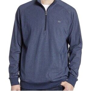 Travis Mathew Sweater L Blue Zachary 1/4 Quarter Zip Pullover Golf Performance